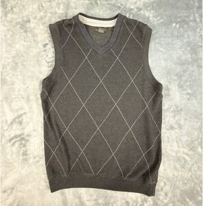 Vintage Method Mens Charcoal Grey Argyle V-Neck Sweater Vest Sz Medium Pull On